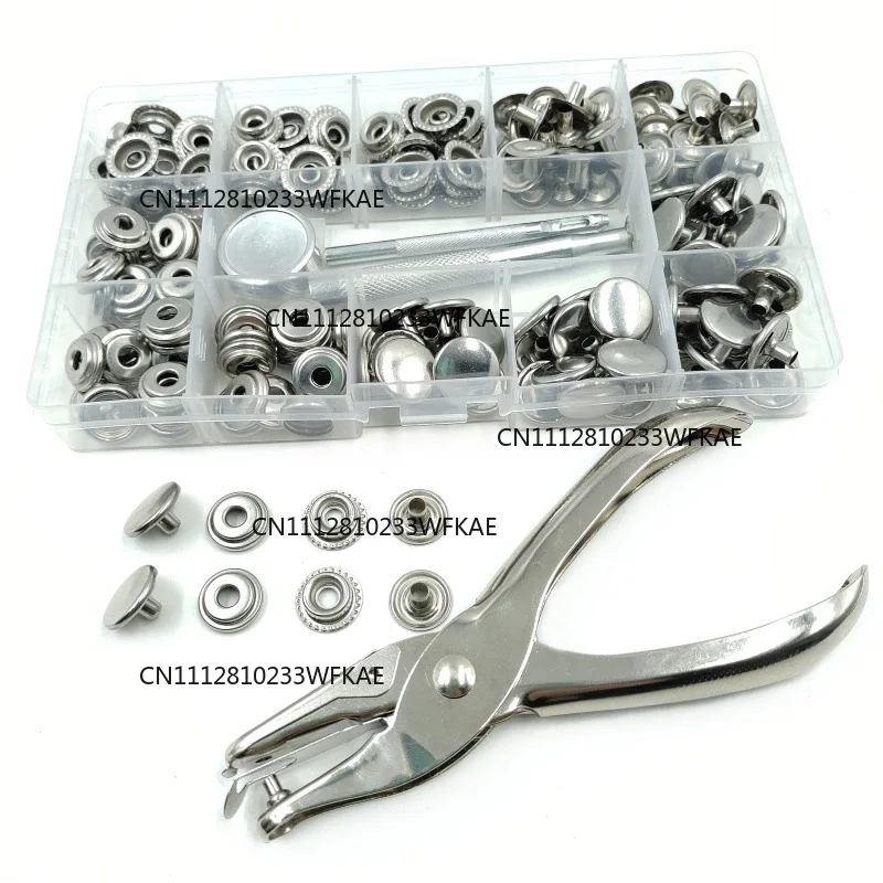 200Pcs201 Large White Buckle Stainless Steel Snap Buckle Seam-free Button Mother Metal Four-in-One Buckle Installation Tool Set
