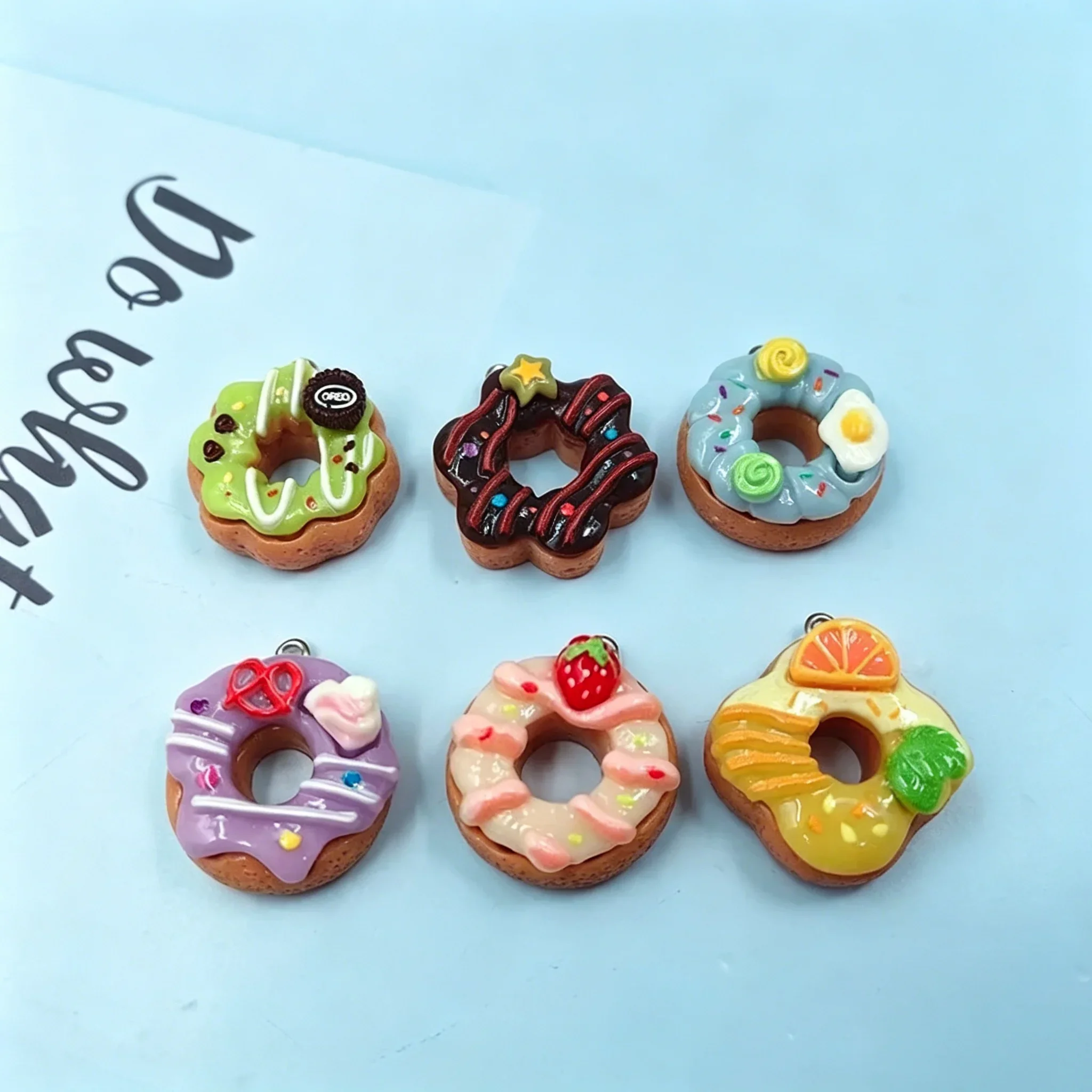 10Pcs Cute Colorful Donut Resin Charms Mixed Fruit Cookie Pendants For DIY Earrings Handmade Jewelry Supplies