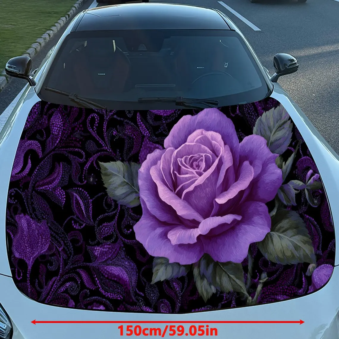 Car Decal Purple Rose with Textural Floral Elements in Artistic Background & Romantic-Vibrant Visual Details Car Hood Sticker, W