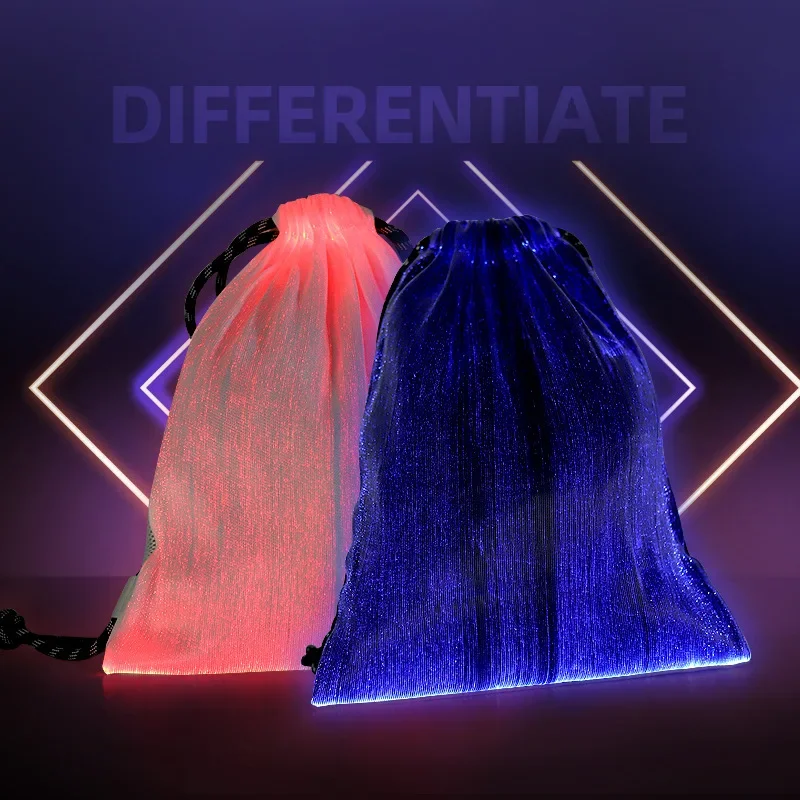 LED Light up Backpack 6 Glowing lights Bag For Rave Music Festival Party Christmas Halloween, Unisex Flashing Drawstring Bag