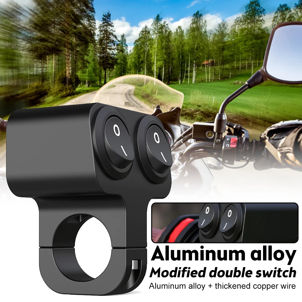 

7/8in Motorcycle Handlebar Headlight ON/OFF Switch Light Button Aluminum Alloy Waterproof Fog Spotlight Switch for Scooter ATV