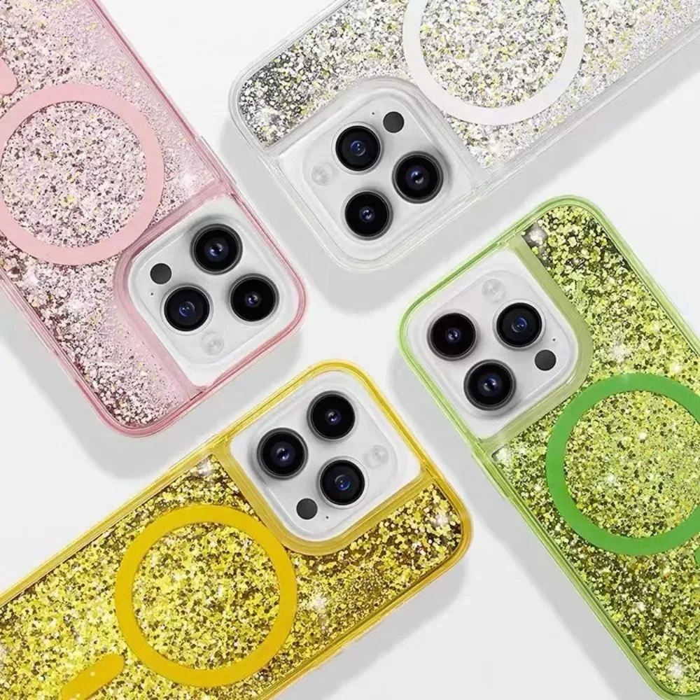 Glitter Liquid Quicksand For Magsafe Magnetic Phone Case For iPhone 17 Air 16 15 14 13 12 Pro Max Plus Bling Shockproof Cover