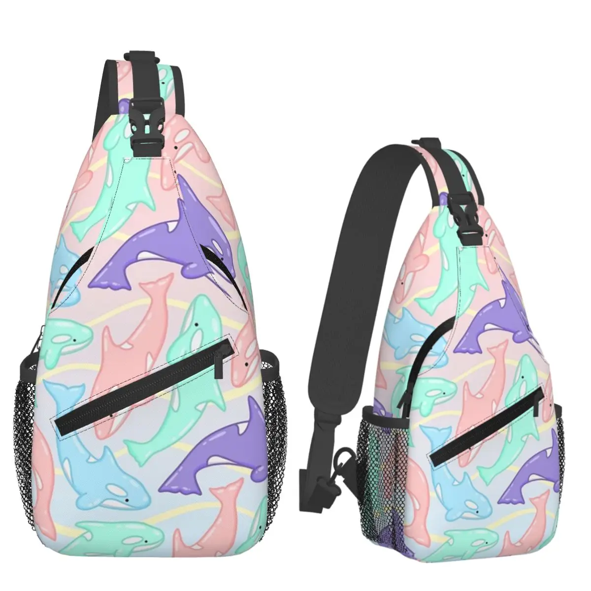 Pastel Orca Pattern Chest Bag Men Sling Crossbody Backpack Chest Bag Traveling Hiking Daypack Shoulder Bag