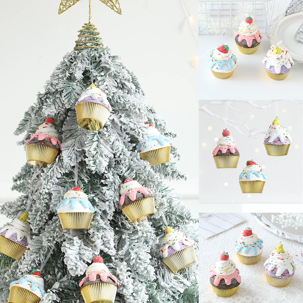 

1 Set 8cm Christmas Tree Pendant Cute Simulatio Cupcake Shape Christmas Ball Christmas Party Decor Navidad Holiday Gift 2025