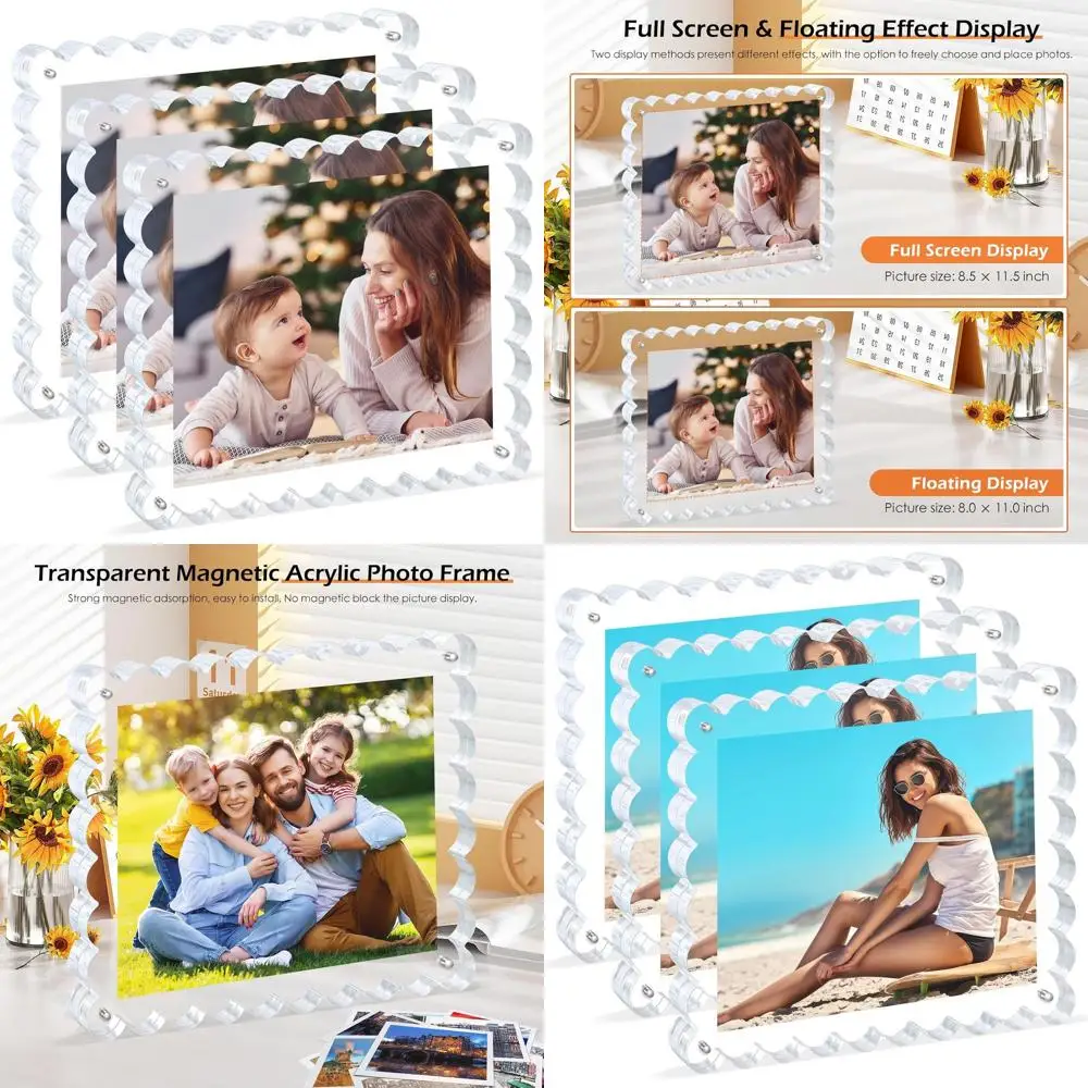 

Set of 3 Modern Acrylic Photo Frames, 8x10 Inch, Thick Clear Glass, 15+15mm Block | Sleek Gift Option