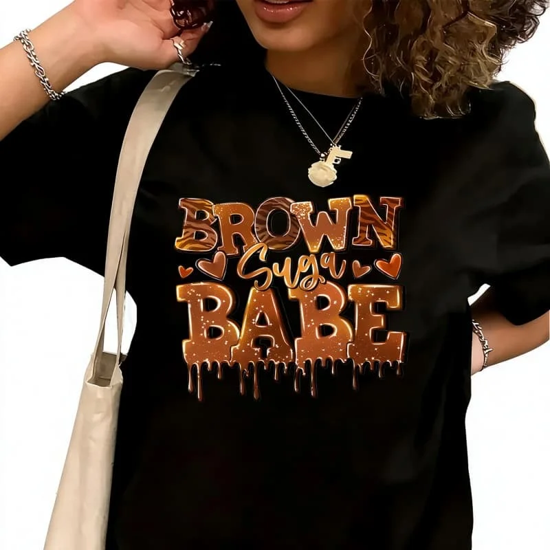 Creative Flowing Sand Letter Heart PrintWomen's T-Shirt 100% Cotton Funny Graphic Short Sleeve Tee Novelty Shirt Casual Crew Neck Top S-5XL