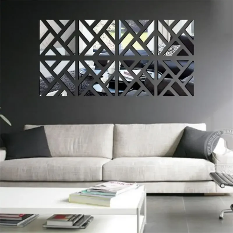 4PCS 3D Mirror Wall Stickers Acrylic Self Adhesive DIY Removable Mirrors Decals Living Room Decal Reflective Geometry Home Decor
