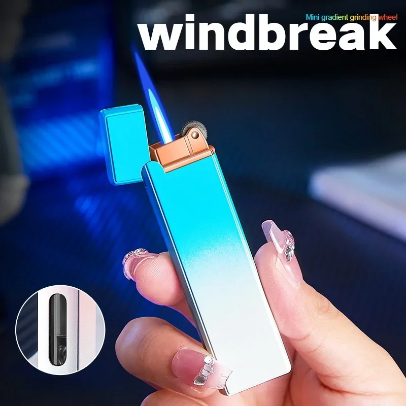 Mini Compact Gradient Wheel Ignition Inflatable Visible Gas Window Windproof Direct Blue Flame Lighter Men's Cigarette Gifts