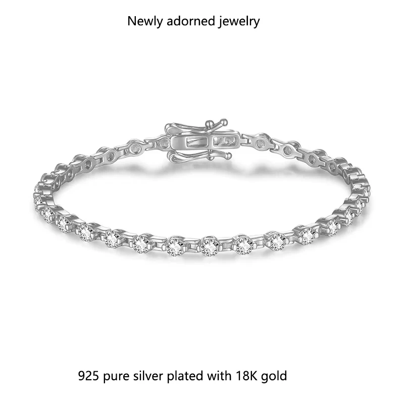 

925 Sterling Silver Moissanite Plated 18K White Gold Fashionable and Elegant Minimalist Personalized Moissanite Bracelet for Wom
