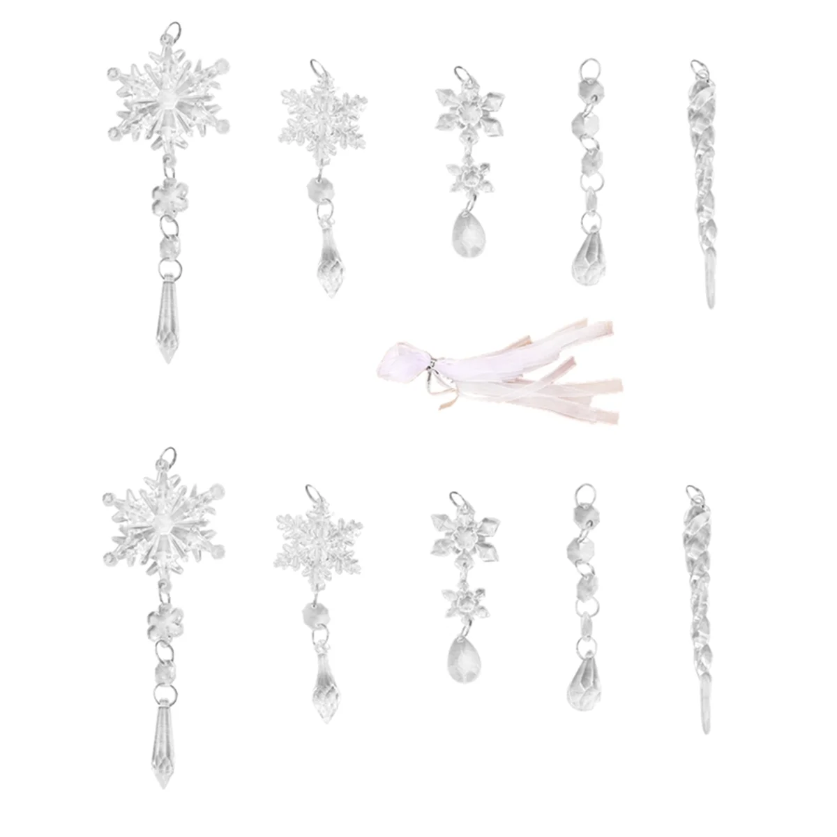 10Pcs Acrylic Fake-Icicles Christmas Snowflake Pendants Xmas Tree Icicle Hanging Ornaments Christmas-Decoration Set