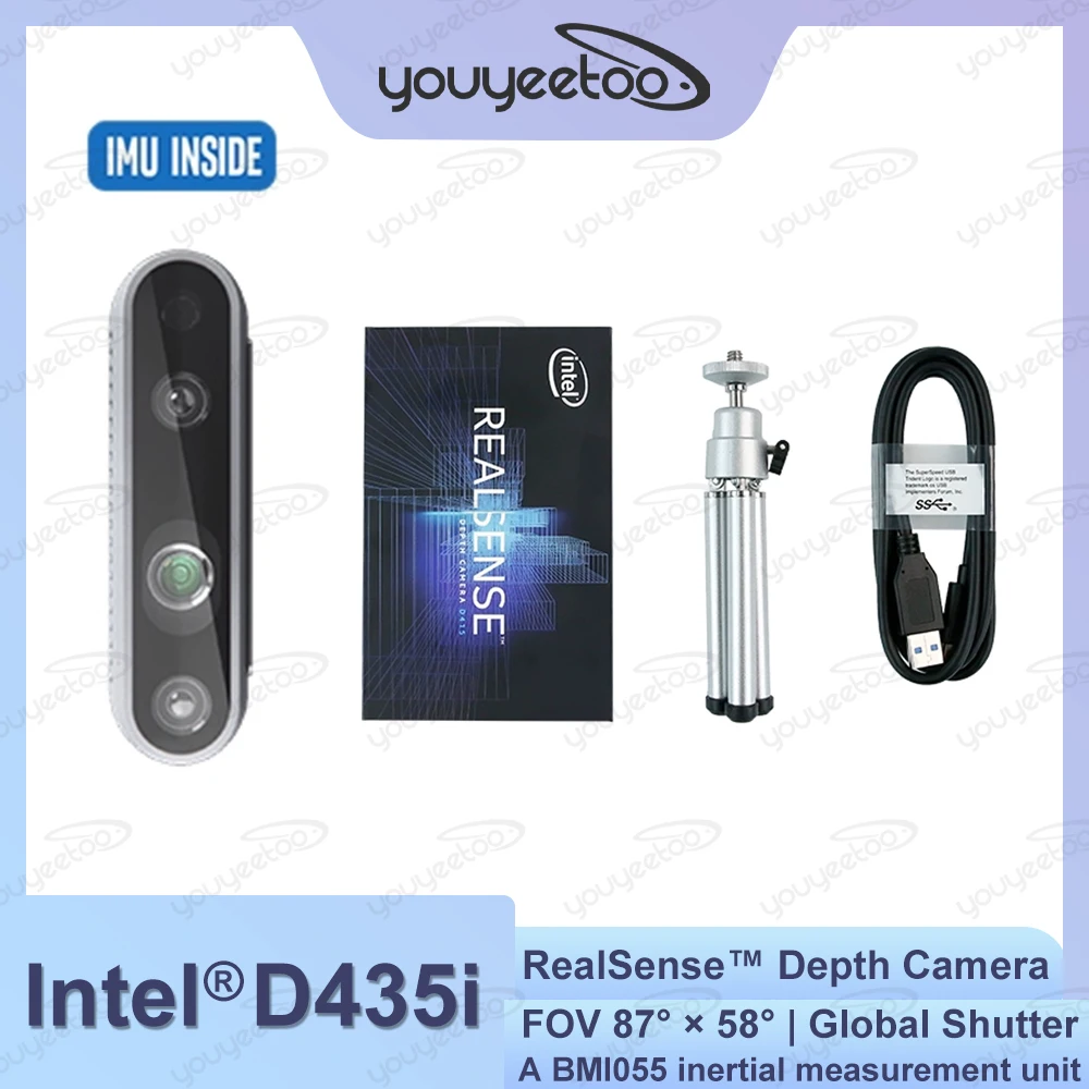 Intel RealSense Depth Camera D435i With IMU 2MP RGB Sensor Resolution Global Shutter Depth Stream Output Frame Rate Up To 90fps