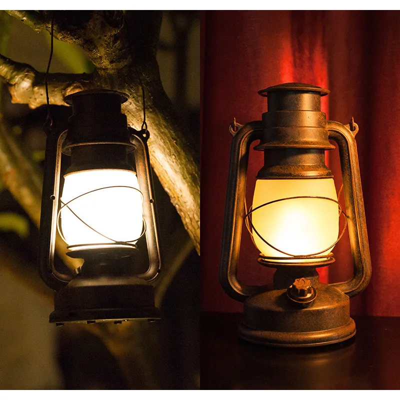 Remote Control Vintage Camping Lantern LED Candle Flame Tent Light Battery Operated Kerosene Lamp Portable LED Table Night Lamp