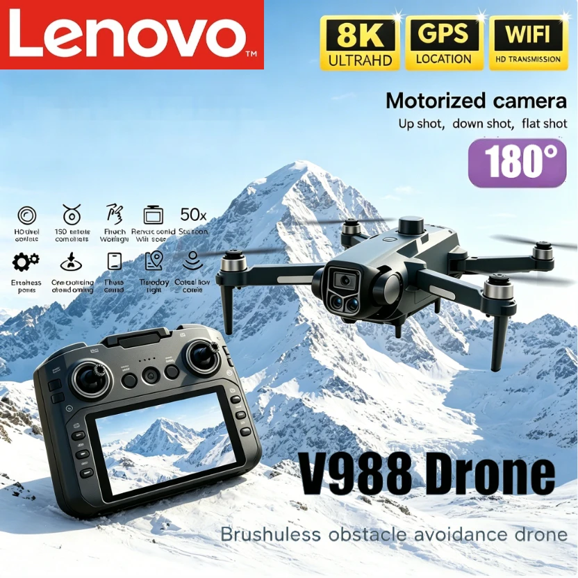 

Lenovo V988 Foldable Drone 8K HD Dual Camera 5G WIFI FPV Large Screen Professional Obstacle Avoidance RC Quadcopter