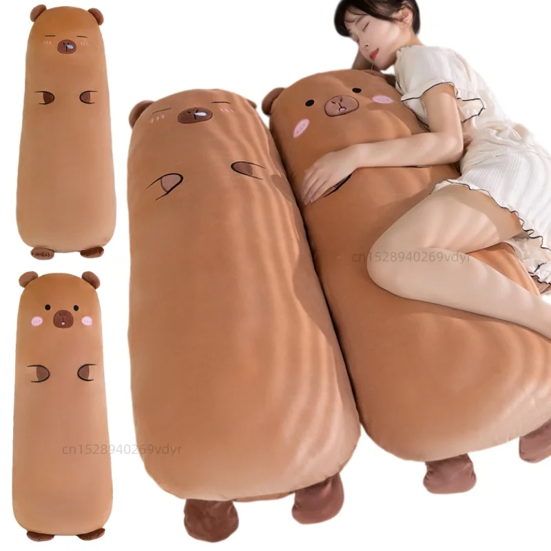 Adorable Capybara Long Pillow Stuffed Soft Cartoon Animal Capybara Bolster Plushie Sleeping Leg Support Toy Baby Birthday Gift f