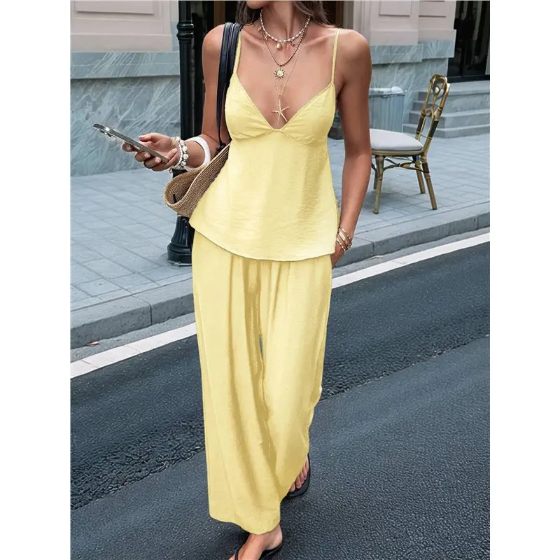 

Комплекты CYL-Pants для женщин: топы-майки с глубоким V-образным вырезом и брюки с широкими штанинами, 2 предмета