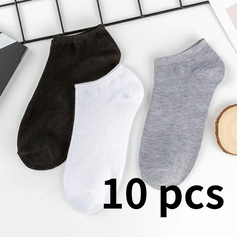 

Men’s Ankle Socks, Solid Color Black/White/Gray, Invisible Breathable Cotton Sports Socks, 10 Pcs for Men & Women