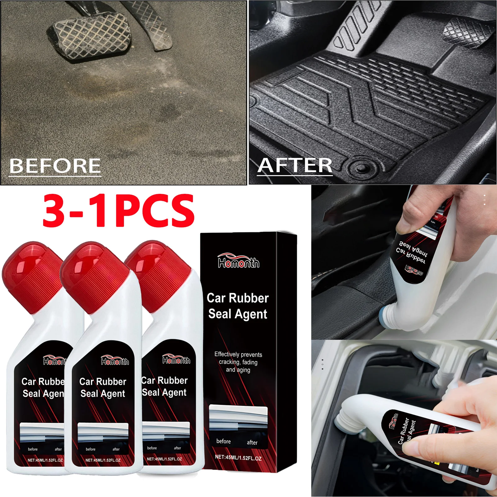 Car Rubber Care Restorer Agent Auto Window Seals & Sunroof Anti-Squeak Lubricant Protects Rubber Anti-aging Black Shine Seal