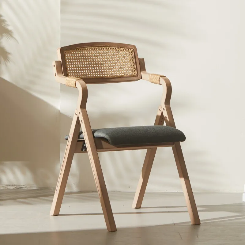 

Складной деревянный стул с тканевой спинкой для дома, винтажное обеденное кресло из ротанга в стиле Ваби-Саби, стильное кресло для ресторана и кабинета