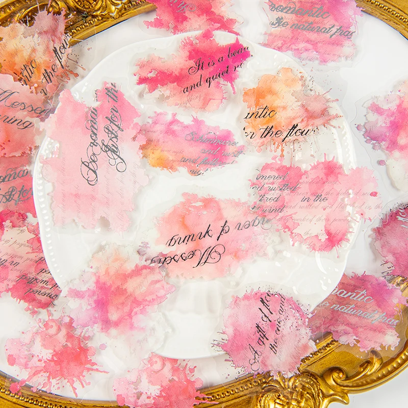 1 Buah Stiker Dekorasi Buku Tangan Bahasa Inggris Cat Air, Terbuat dari Bahan PET, dengan Bahan Perekat, Cocok untuk DIY