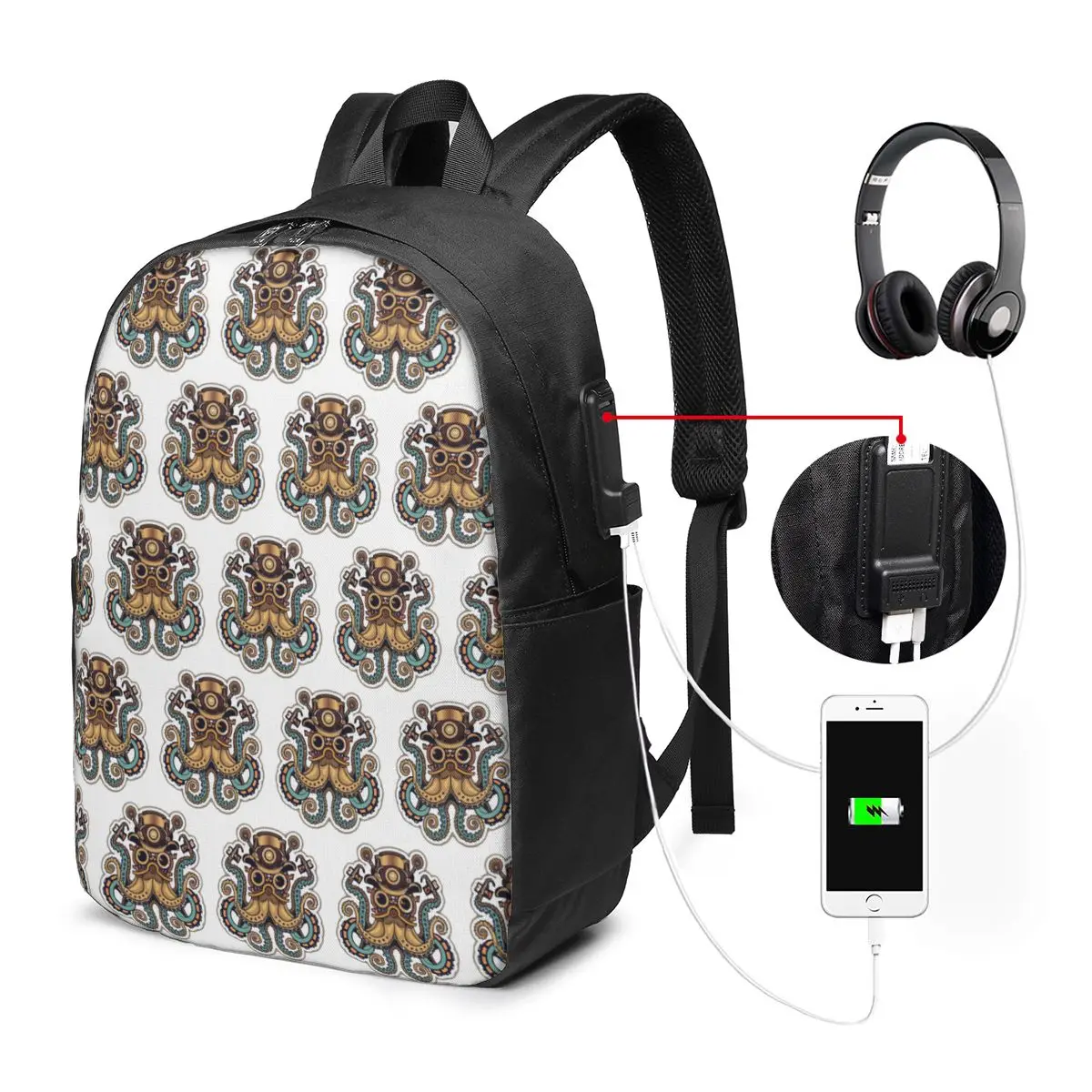 Steampunk Style Octopus Design Backpack Travel Notebook Bag Computer College Student School Bag Laptop Shoulder Bags Men Women