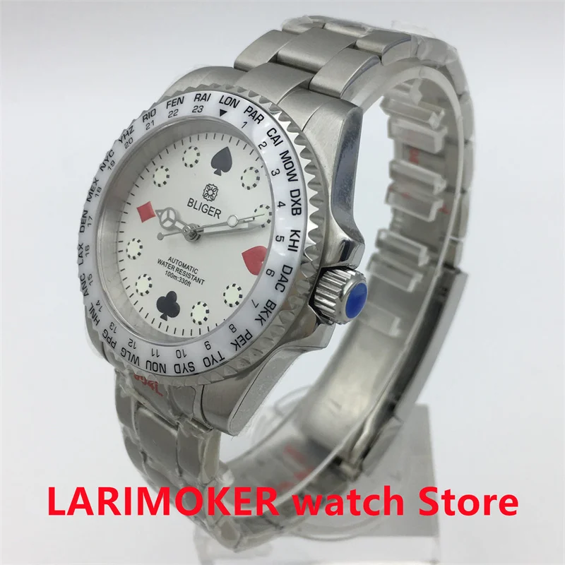 40mm Men\'s automatic watch NH35 Movement Poker pattern luminous dial sapphire glass ceramic bezel Oyster Silver Jubilee bracelet