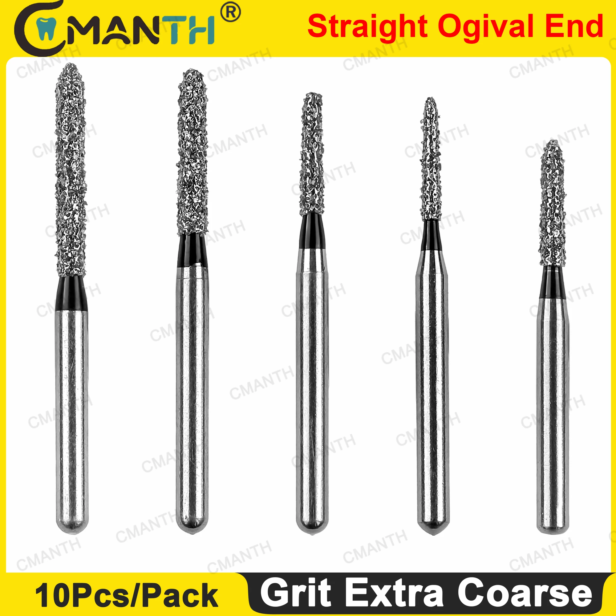 

Dental Diamond Burs Drill FG Dia-Burs 1.6mm Grit Extra Coarse SO Straight Ogival End For High Speed Handpiece 10Pcs/Pack