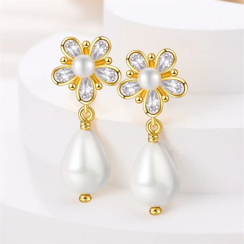 Classic Earrings 925 Silver Sea Pearls Heart Shaped Golden Hoop Earrings For Women Engagement Birthday Proluxy Fine Jewelry Gift