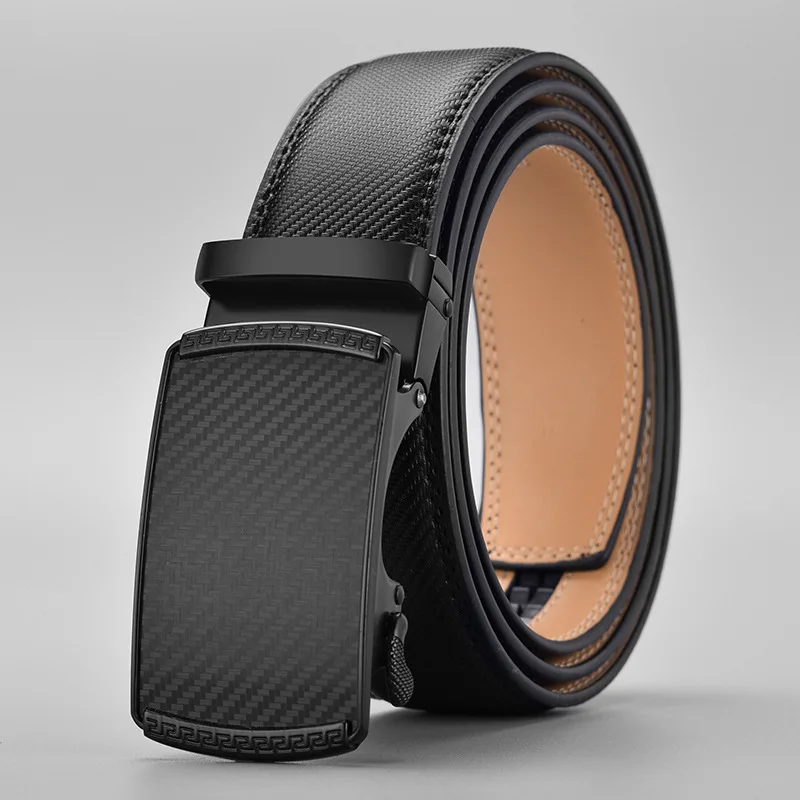 New business men's high-end leather belt, two-layer cowhide, Guangzhou automatic buckle embossed belt