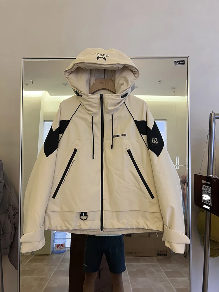 韓国風ファッションワークウェアカジュアル万能ホワイトダックダウンジャケットトレンドレディース冬新作フード付きダウンジャケット