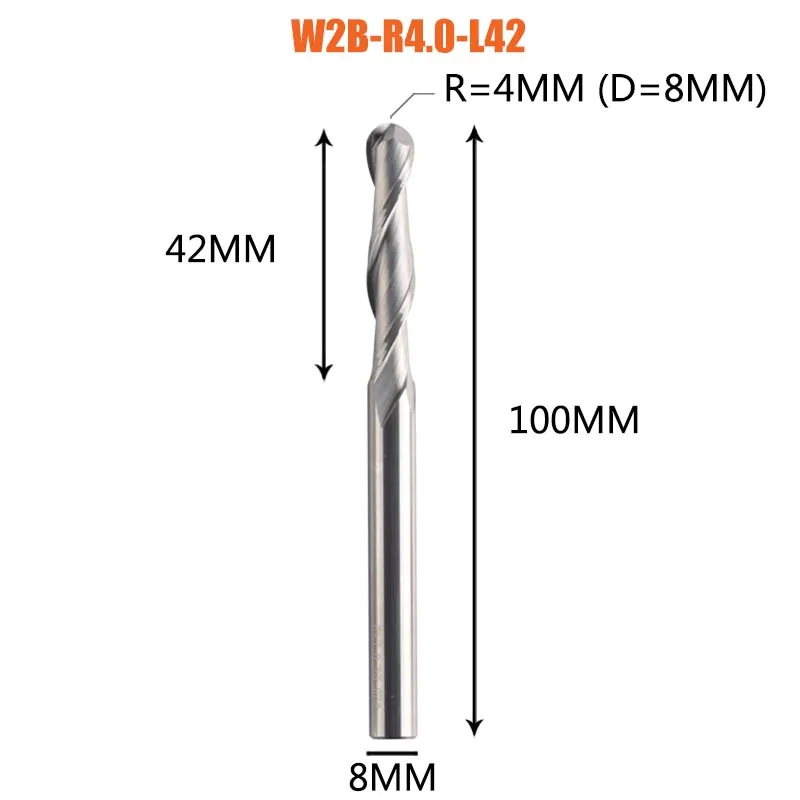 Dreanique 1Pc Carbide Kogelneus Einde Frees 2 Fluiten R0.5-R4.0 Einde Molen Router Bit Voor Hout En Aluminium W2b