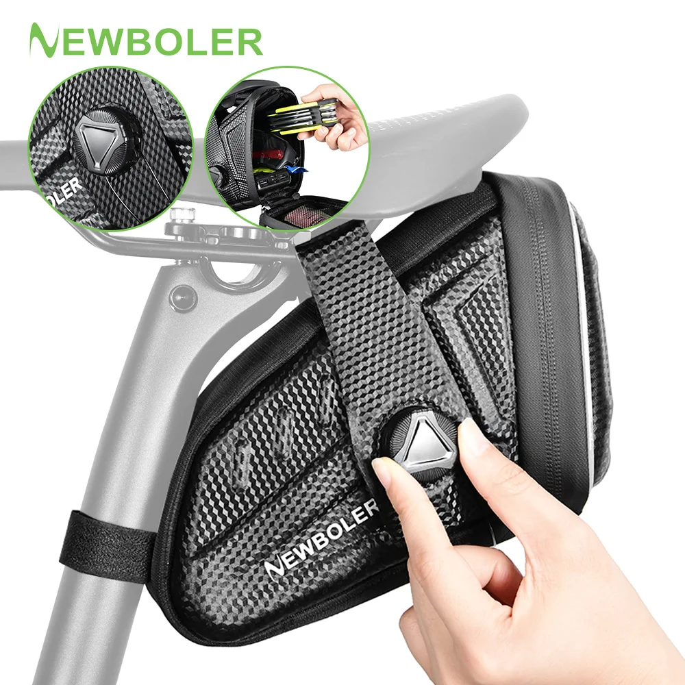 Image of NEWBOLER Fahrrad Satteltasche Wasserdichte EVA Hard Shell Rennrad Schwanz Tasche Reflektierende Gestreifte Fahrrad Hinten Tasche Fahrrad Zubehör