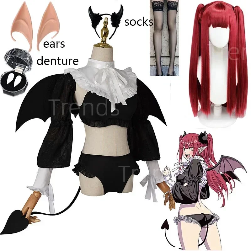 Anime MARIN KITAGAWA LIZ-KYUN Cosplay Sexy Lingerie Costume Set Headwear Wings Wig Stockings for Halloween