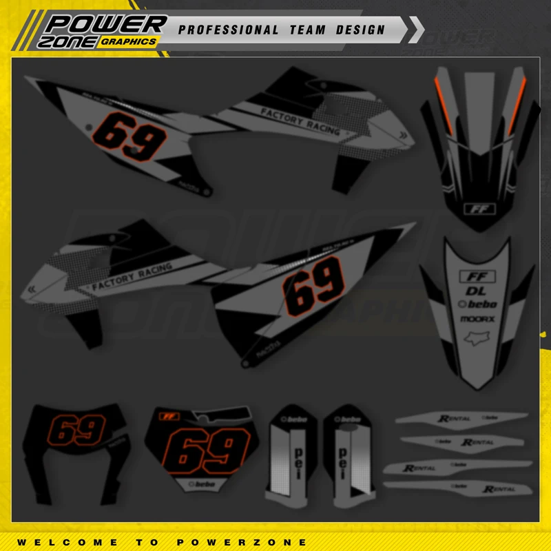 

PowerZone для KTM SX SXF MX 2019-2022 EXC XCW Enduro 20-23 125–500cc пользовательские графические фоны для команды, наклейки, комплект наклеек 47