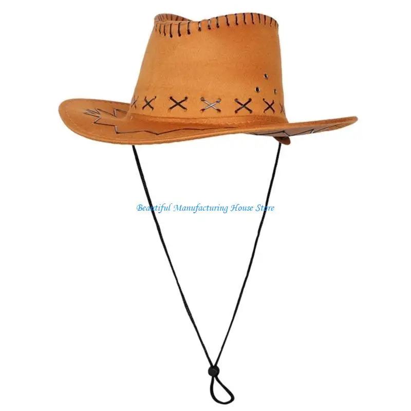 E56A Western Cowboy Hat Wide Brimmed Casual Fedoras Hat Gift for Boyfriend Hat