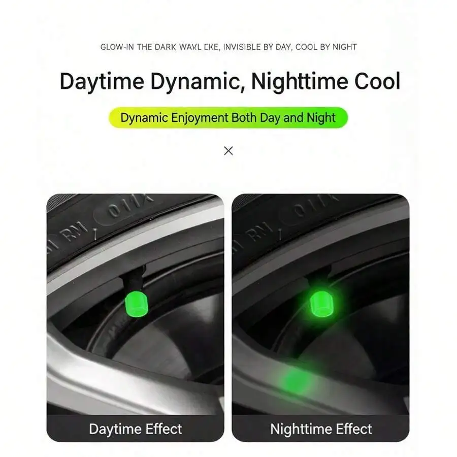 Green Glowing Tire Valve Caps, Universal Glow In The Dark Tire Stem Covers, Luminous Fluorescent Air Valve Caps For Cars, view 4
