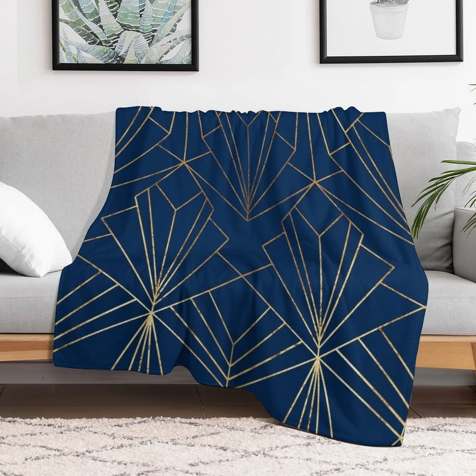Art Deco in Navy Blue - Large Scale Throw Blanket Sofa Throw Bed Kid'S Summer Blankets