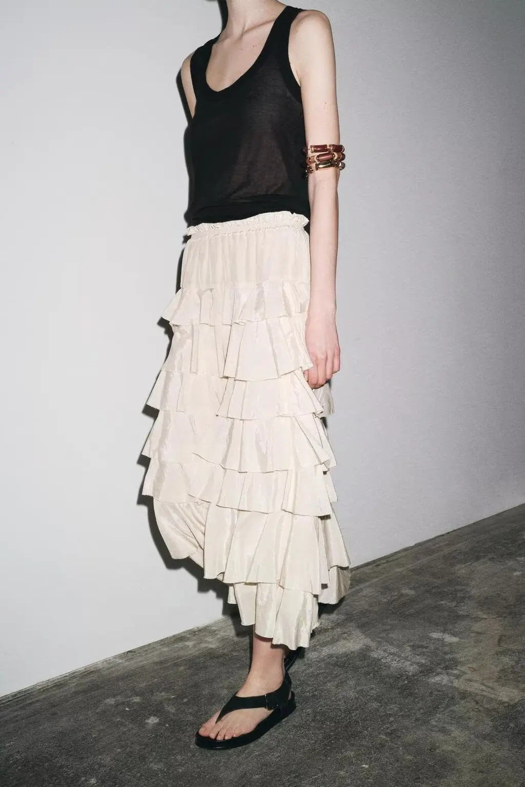 BB6317 ZA25 Summer New Product Women's Clothing Temperament Medium Long A-line Stacked Decorative Midi Half Skirt 3118209