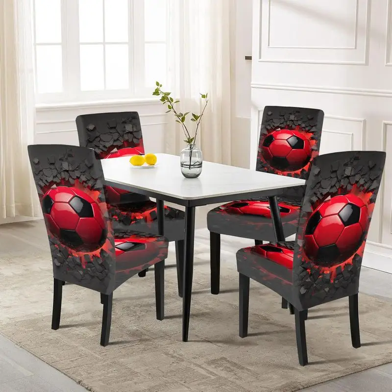 

Чехол для стула с принтом, красно-черный, с футбольным узором, съемный, для ресторанов, отелей, банкетов, для семейного использования.