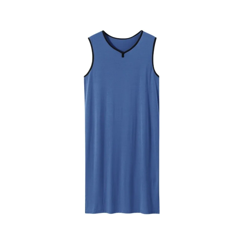 Multi-functional Knee-Length Men's Sleeping Dress Plus Size Elastic Night-robe Sleeveless Thin Bathrobe Home Clothing