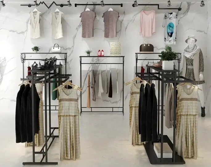 

Floor-Standing Double-Row Women's Clothing Display Rack Fashion Apparel Organizer for Shop Floor