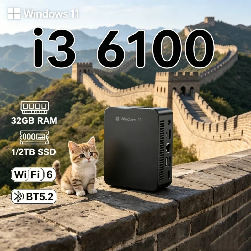 

Refulgent 2026 Slender MINI PC Windows 11 Pro Core I3 6100 RAM 1TB SSD WIFI 6 BT5.2 4K HD Majestic Tranquil Gaming Office