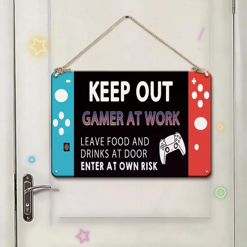 Funny Gaming Sign - Keep Out Gamer at Work, Metal Tin Signs Vintage for Gaming Room, Bedroom, Teen Boy Room Decor Accessories,