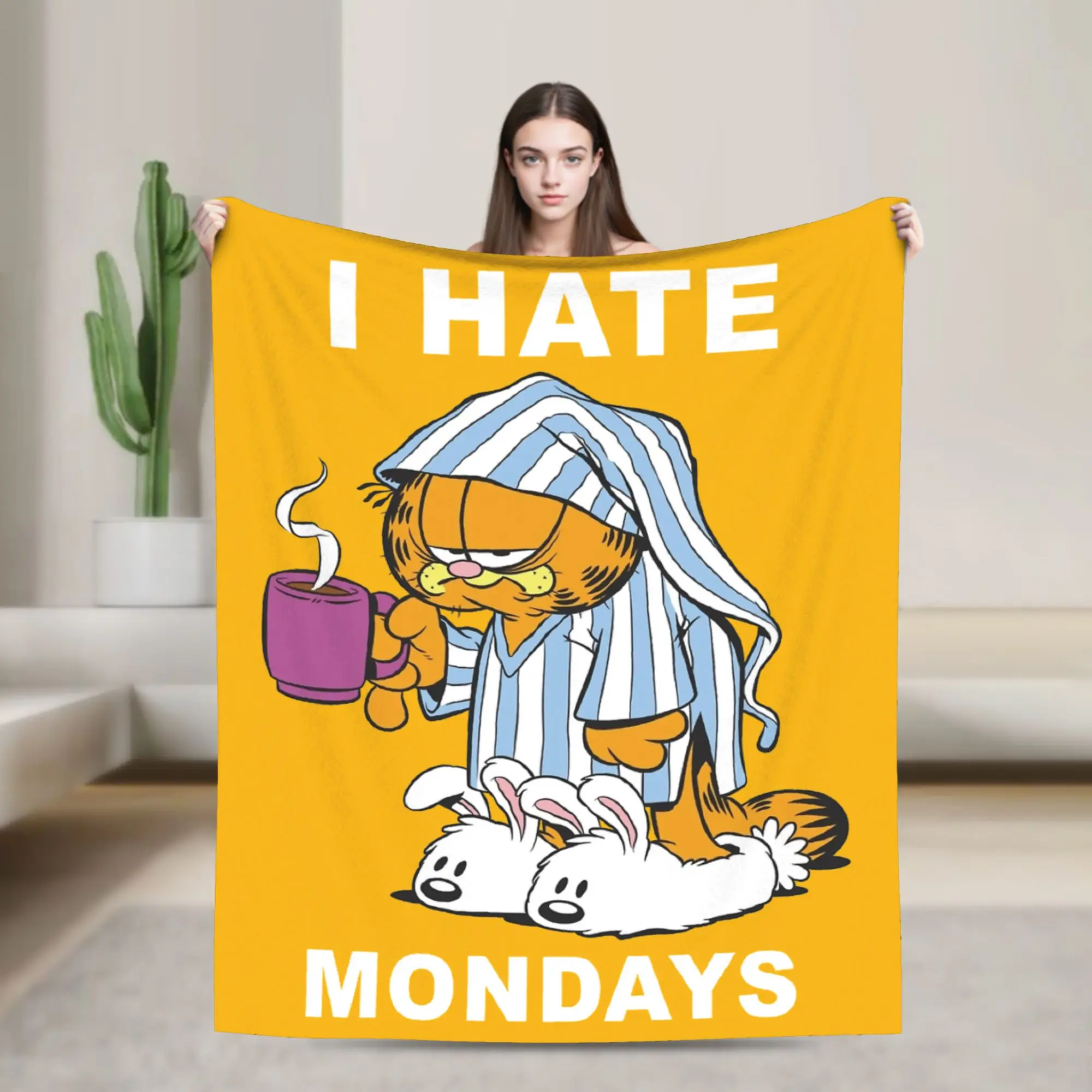 أنا أكره يوم الاثنين بطانية القهوة غارفيلد القط الصوف رمي بطانية الصيف تكييف الهواء الديكور لينة الدافئة المفارش ،