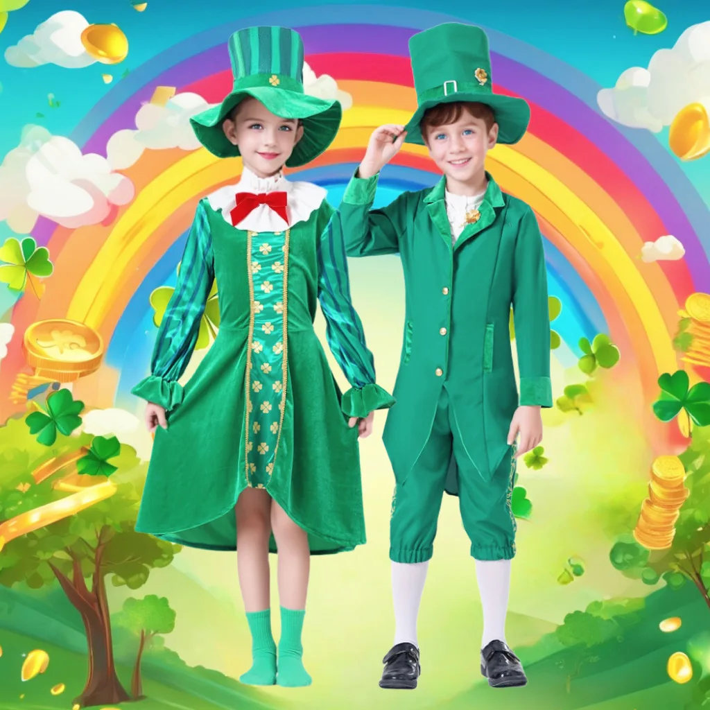 Disfraz de Leprechaun del día de Irlanda, traje de lujo verde para Halloween, actuación en grupo para niña y niño