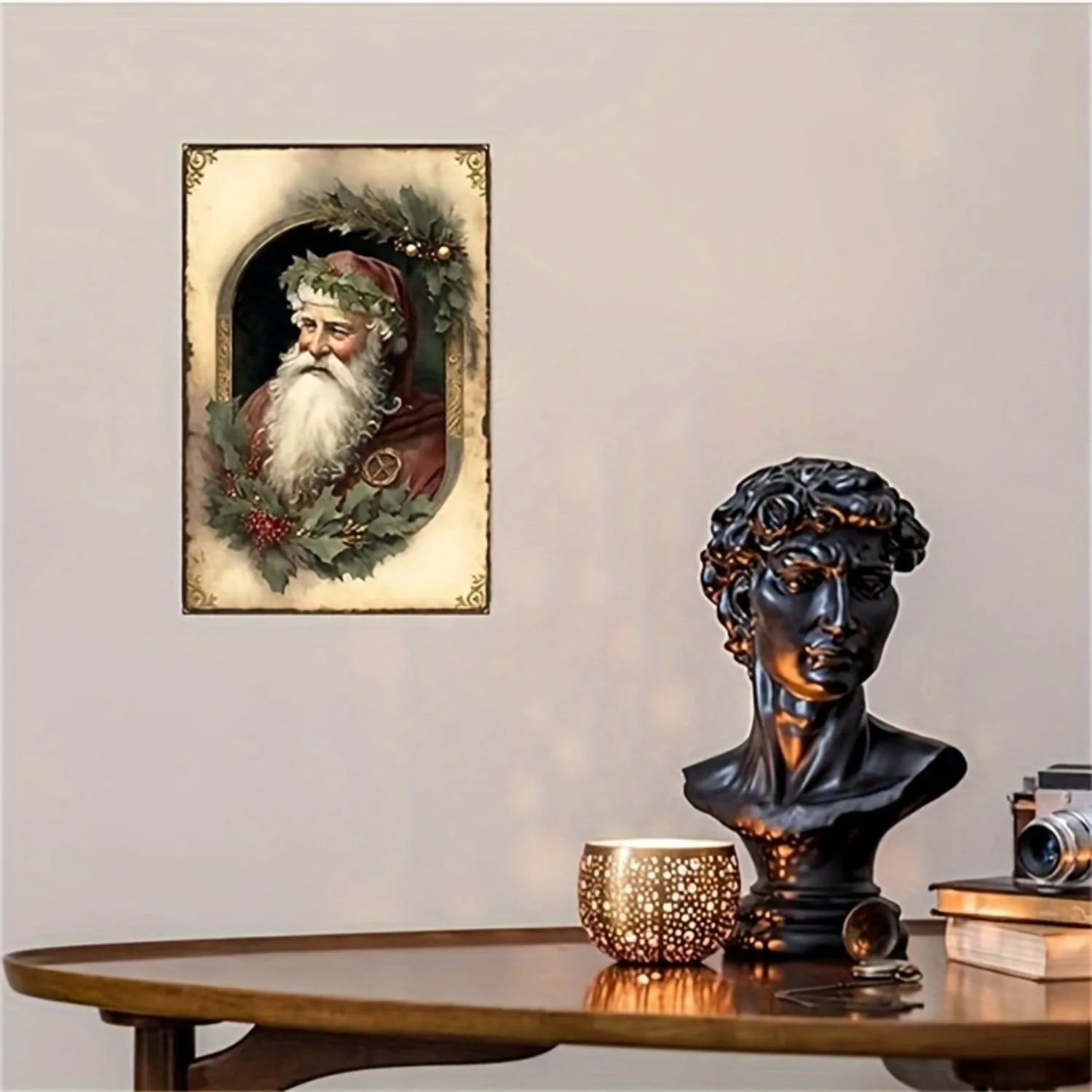 1pc 2D Vintage Santa Claus Portrait Metal Tin Sign Retro Christmas Wall Art Plaque for Home Holiday Wall Decor
