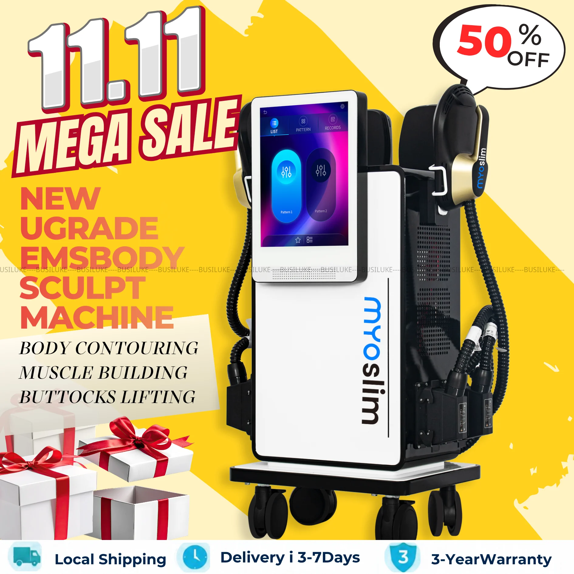 6500W RF EMS Body Sculpting Machine MYOslim Sculpt Massager Electromagnetic Fat Slimming Muscle Stimulation Device 4 Handles