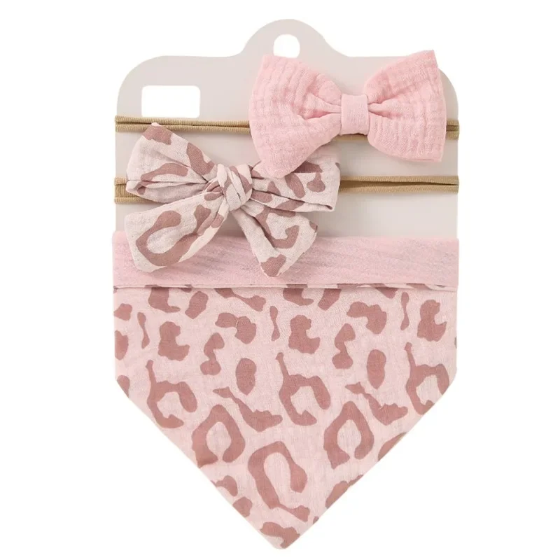 Ins Cross-border New Baby Drool Towel Set Double-sided Children's Printed Cotton Lace Bow Headband Bib