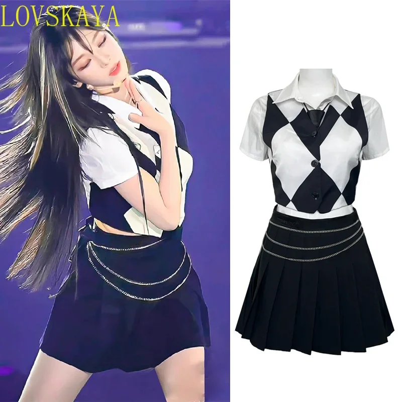 

Women's sexy jazz dance costumes, black short skirts, white shirts, plaid vests, performance costumes, stage costumes