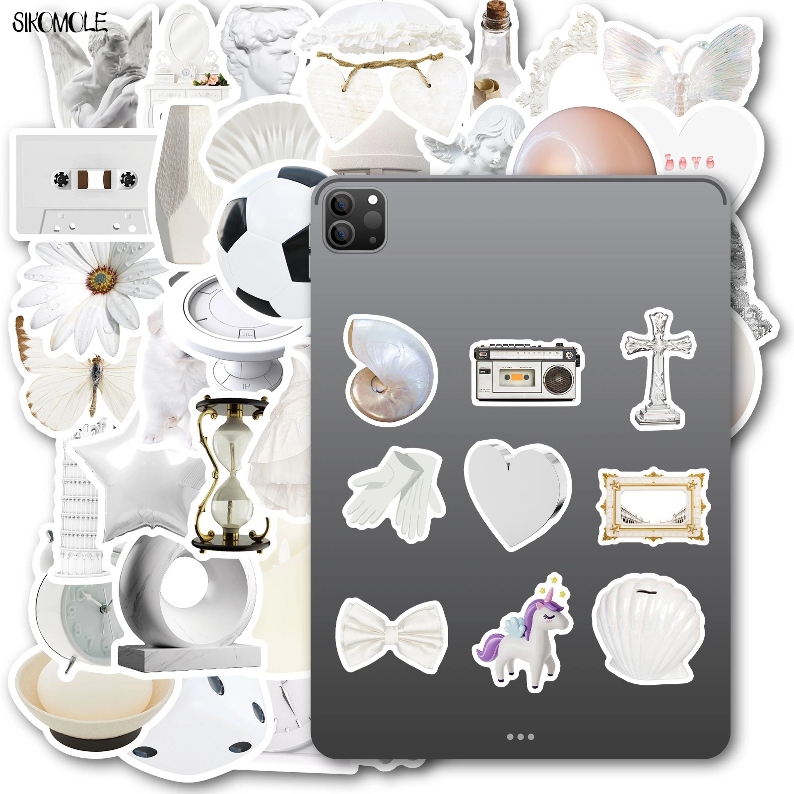 10/30/50PCS 귀여운 흰색 항목 스티커 INS 홈 장식 Kawaii 미적 DIY 아이 여행 수하물 냉장고 데칼 낙서 스티커 팩