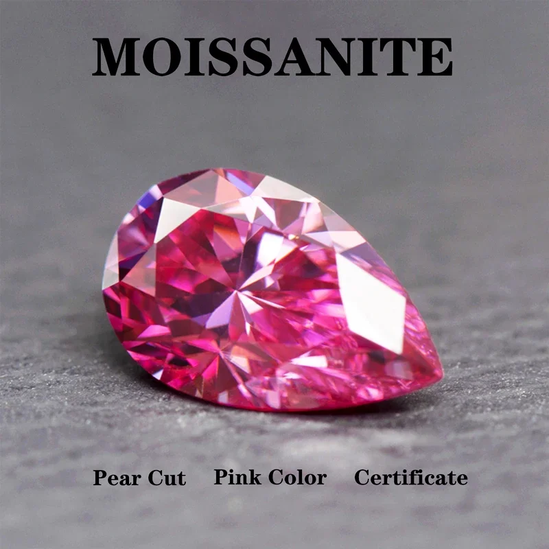 

Moissanite Stone Pear Cut Pink Color DIY Ring Necklace Earrings Main Materials Charms for Jewelry Making with Certificate